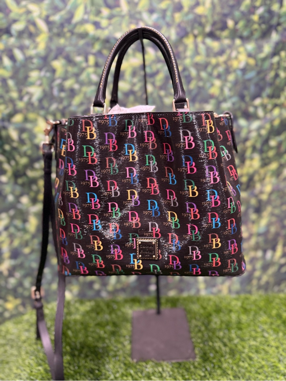 Dooney & Bourke Logo Print Satchel Top Handle Zip Bag Detachable Strap